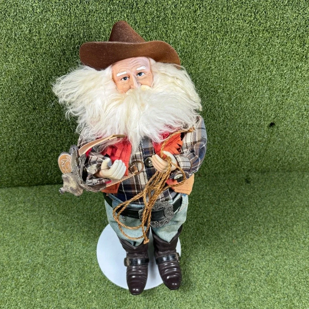 Vintage Cowboy Santa Doll Western Christmas‎ Figurine 12in Decor Collectible